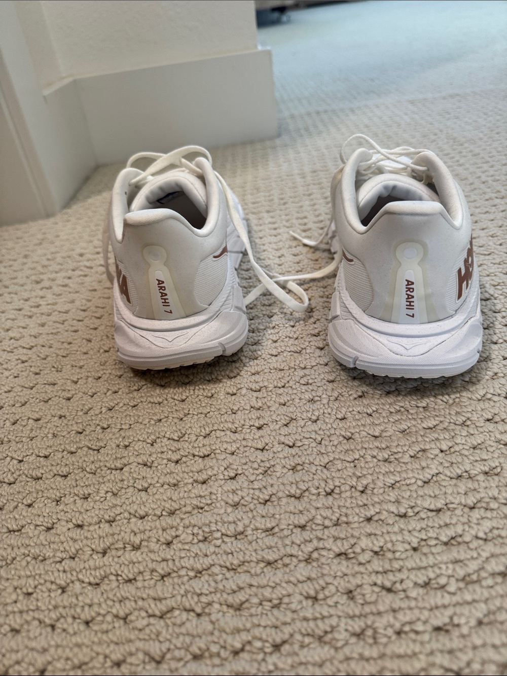 Hoka White Athletic Sneakers with Copper Logo Accent - Picture 4 of 10